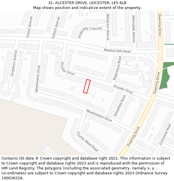 31, ALCESTER DRIVE, LEICESTER, LE5 6LB: Location map and indicative extent of plot