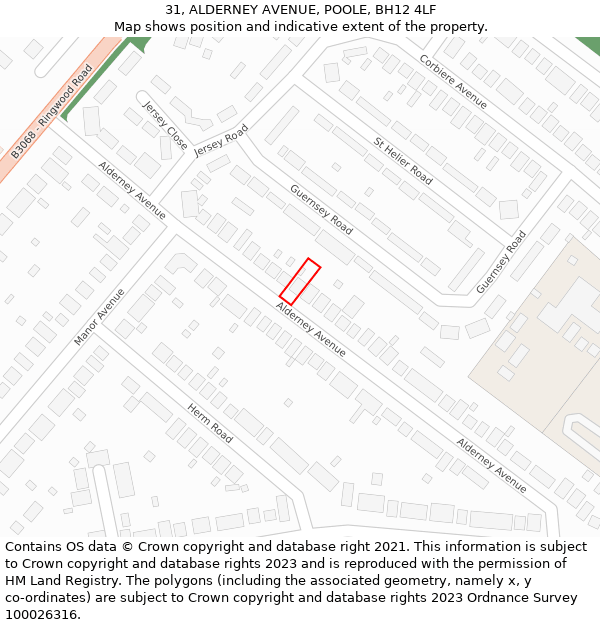 31, ALDERNEY AVENUE, POOLE, BH12 4LF: Location map and indicative extent of plot