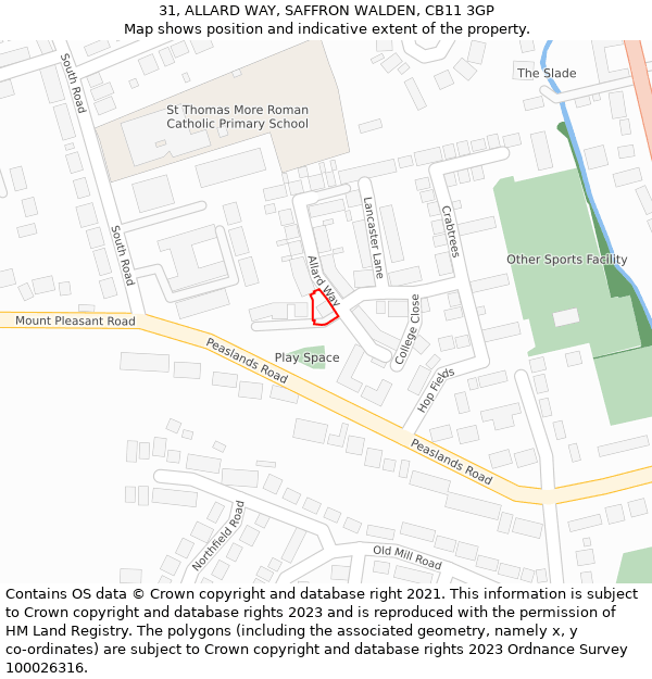 31, ALLARD WAY, SAFFRON WALDEN, CB11 3GP: Location map and indicative extent of plot