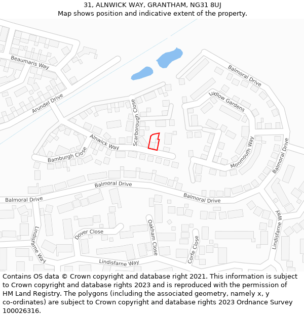 31, ALNWICK WAY, GRANTHAM, NG31 8UJ: Location map and indicative extent of plot