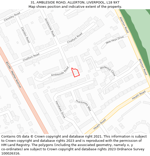 31, AMBLESIDE ROAD, ALLERTON, LIVERPOOL, L18 9XT: Location map and indicative extent of plot