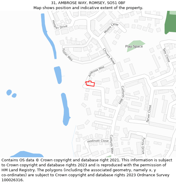 31, AMBROSE WAY, ROMSEY, SO51 0BF: Location map and indicative extent of plot