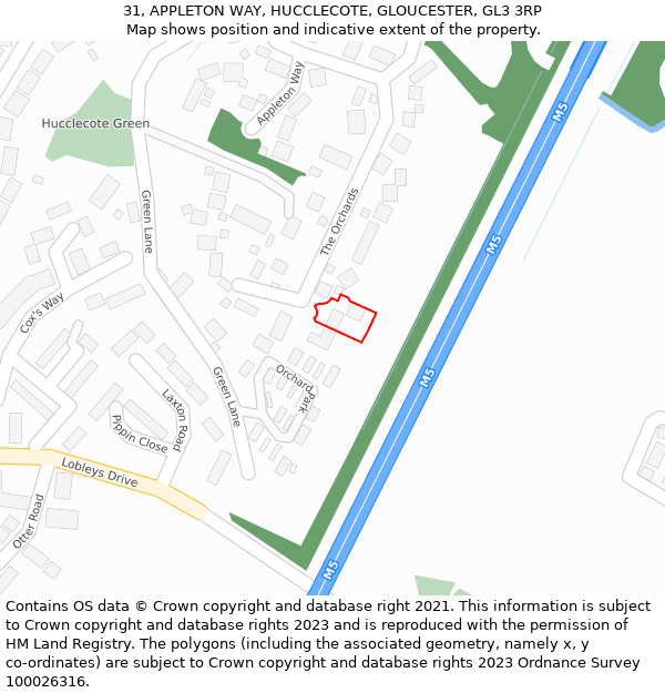 31, APPLETON WAY, HUCCLECOTE, GLOUCESTER, GL3 3RP: Location map and indicative extent of plot