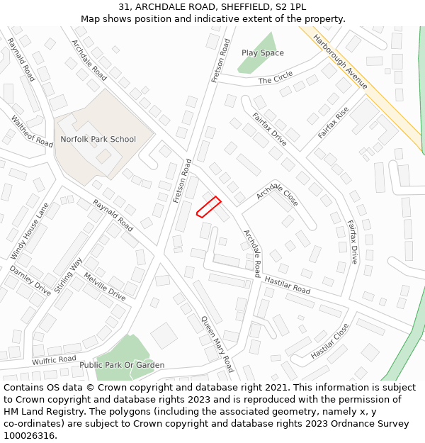 31, ARCHDALE ROAD, SHEFFIELD, S2 1PL: Location map and indicative extent of plot