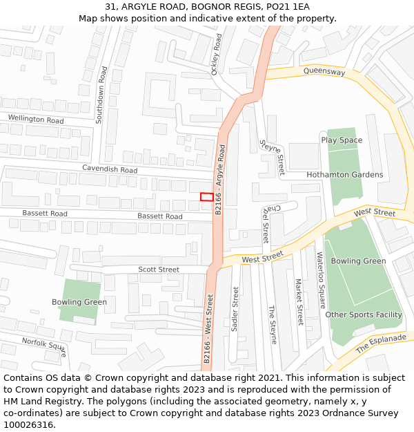 31, ARGYLE ROAD, BOGNOR REGIS, PO21 1EA: Location map and indicative extent of plot