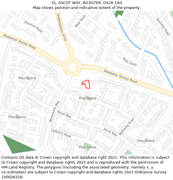 31, ASCOT WAY, BICESTER, OX26 1AG: Location map and indicative extent of plot