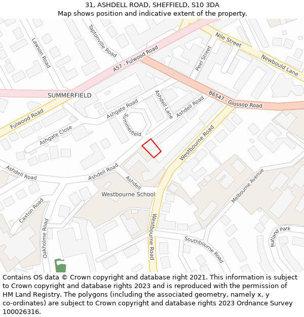31, ASHDELL ROAD, SHEFFIELD, S10 3DA: Location map and indicative extent of plot