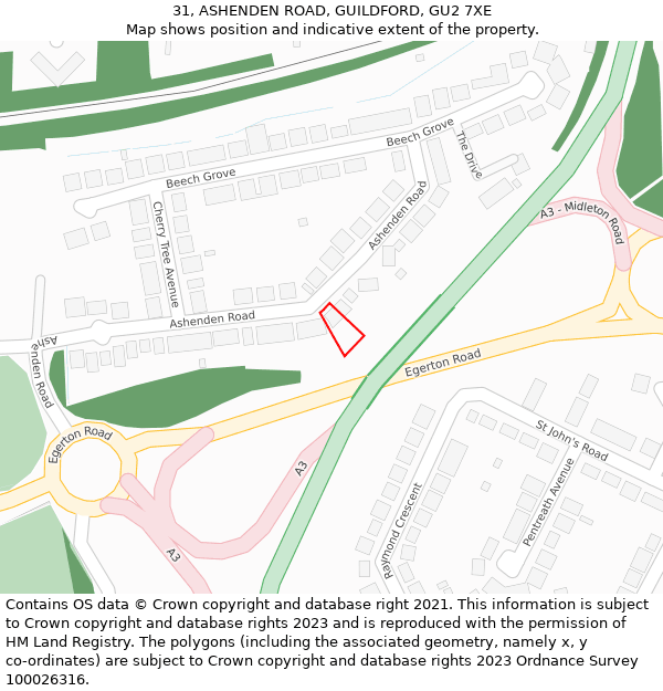 31, ASHENDEN ROAD, GUILDFORD, GU2 7XE: Location map and indicative extent of plot