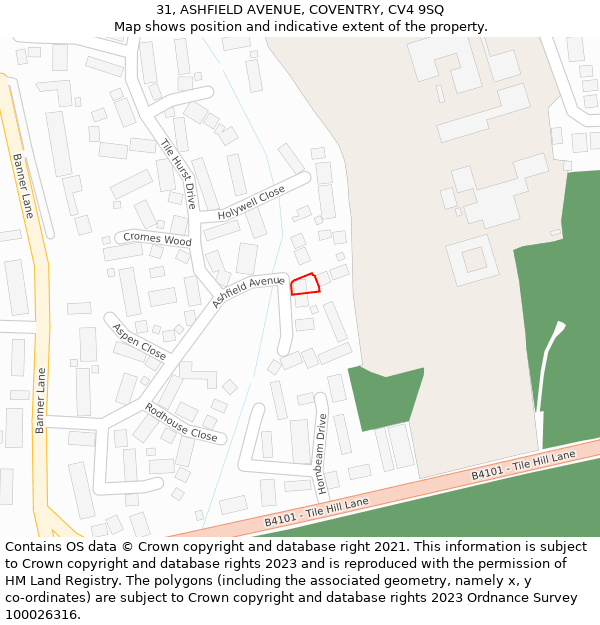 31, ASHFIELD AVENUE, COVENTRY, CV4 9SQ: Location map and indicative extent of plot