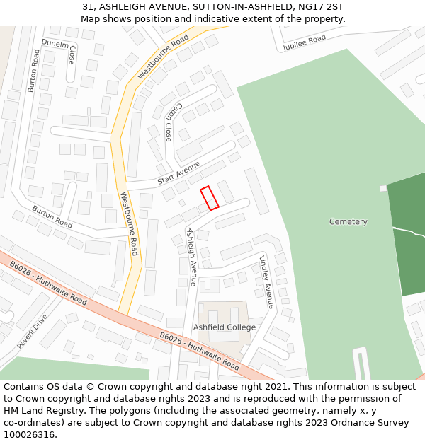 31, ASHLEIGH AVENUE, SUTTON-IN-ASHFIELD, NG17 2ST: Location map and indicative extent of plot