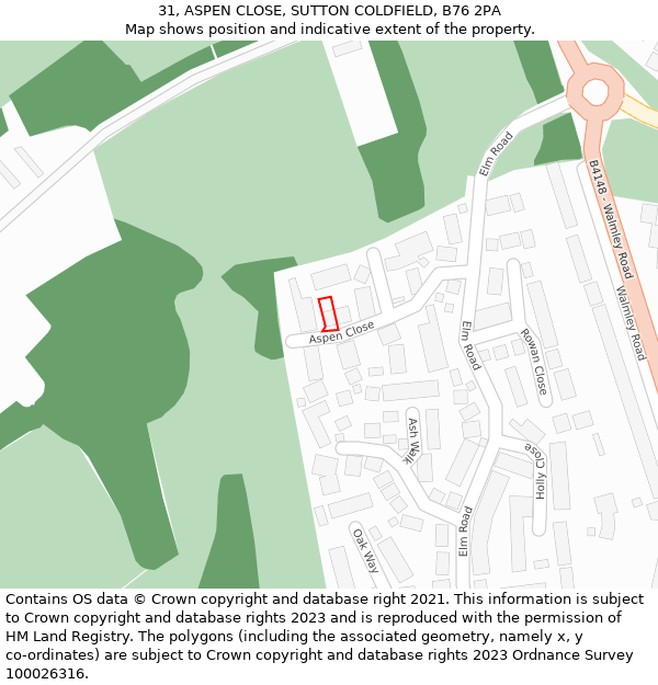 31, ASPEN CLOSE, SUTTON COLDFIELD, B76 2PA: Location map and indicative extent of plot