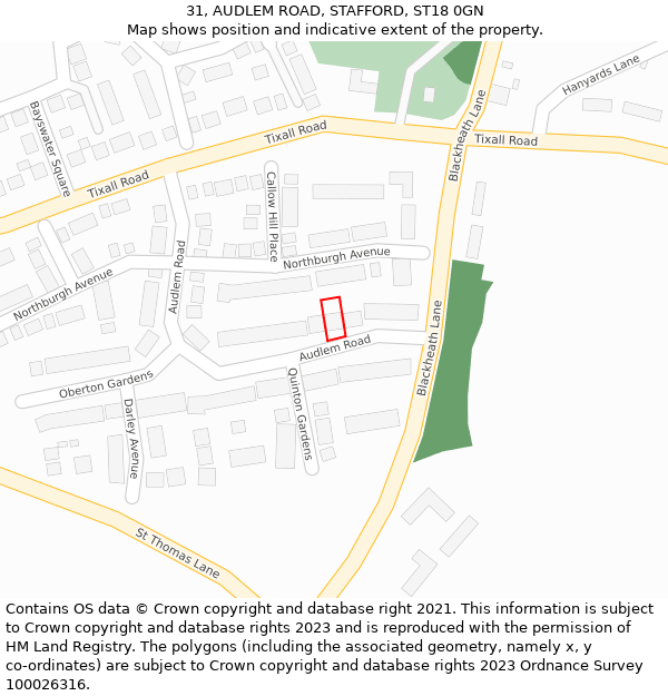 31, AUDLEM ROAD, STAFFORD, ST18 0GN: Location map and indicative extent of plot