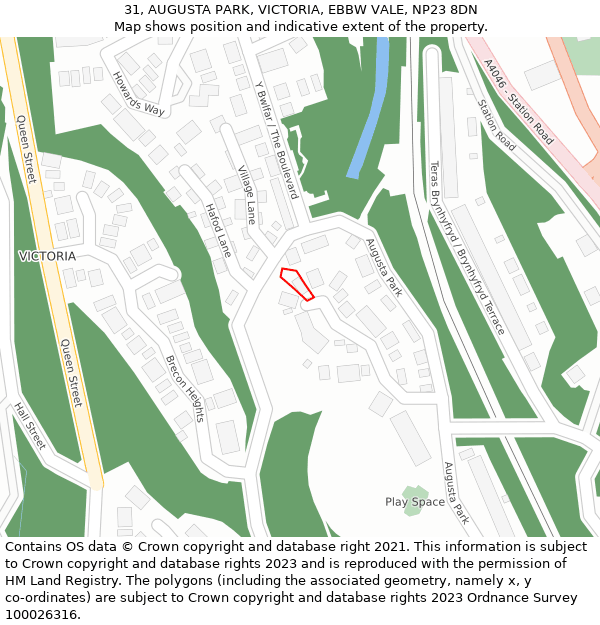 31, AUGUSTA PARK, VICTORIA, EBBW VALE, NP23 8DN: Location map and indicative extent of plot