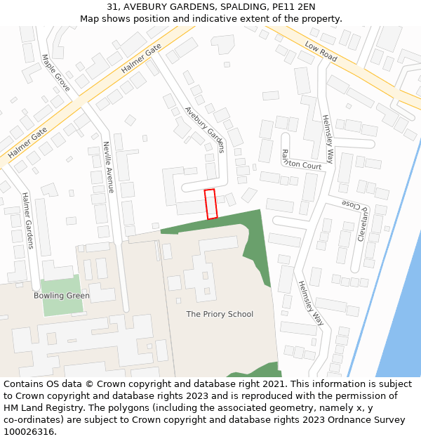 31, AVEBURY GARDENS, SPALDING, PE11 2EN: Location map and indicative extent of plot