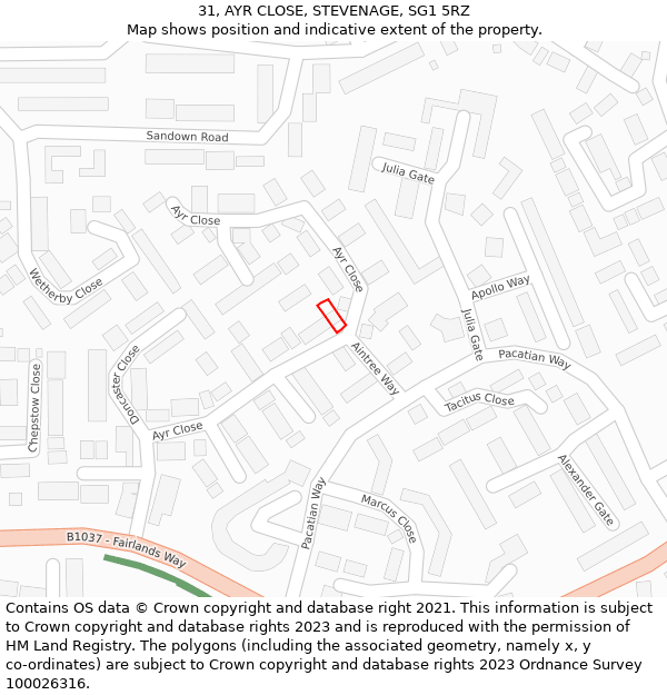 31, AYR CLOSE, STEVENAGE, SG1 5RZ: Location map and indicative extent of plot