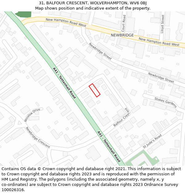 31, BALFOUR CRESCENT, WOLVERHAMPTON, WV6 0BJ: Location map and indicative extent of plot
