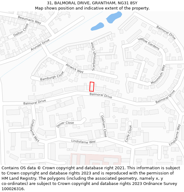 31, BALMORAL DRIVE, GRANTHAM, NG31 8SY: Location map and indicative extent of plot