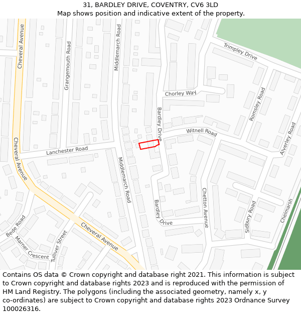 31, BARDLEY DRIVE, COVENTRY, CV6 3LD: Location map and indicative extent of plot
