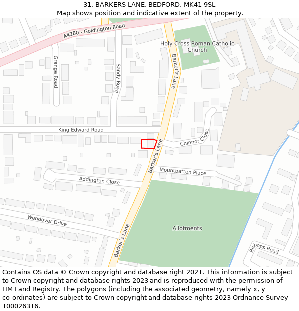 31, BARKERS LANE, BEDFORD, MK41 9SL: Location map and indicative extent of plot