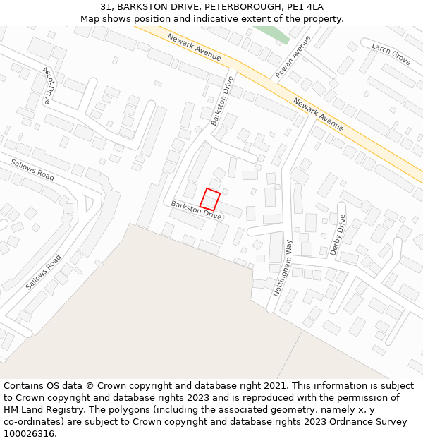 31, BARKSTON DRIVE, PETERBOROUGH, PE1 4LA: Location map and indicative extent of plot