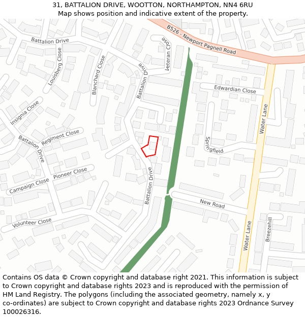 31, BATTALION DRIVE, WOOTTON, NORTHAMPTON, NN4 6RU: Location map and indicative extent of plot