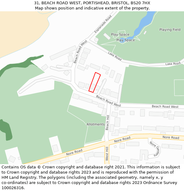 31, BEACH ROAD WEST, PORTISHEAD, BRISTOL, BS20 7HX: Location map and indicative extent of plot