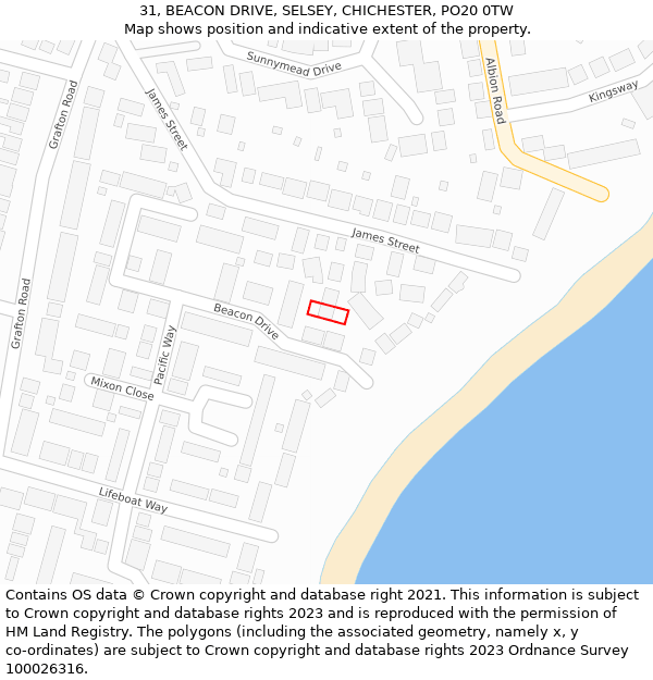 31, BEACON DRIVE, SELSEY, CHICHESTER, PO20 0TW: Location map and indicative extent of plot