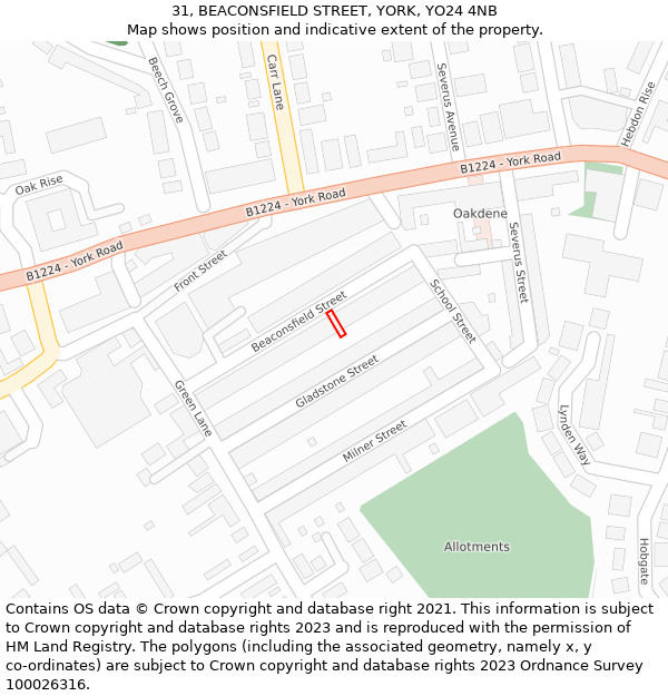 31, BEACONSFIELD STREET, YORK, YO24 4NB: Location map and indicative extent of plot