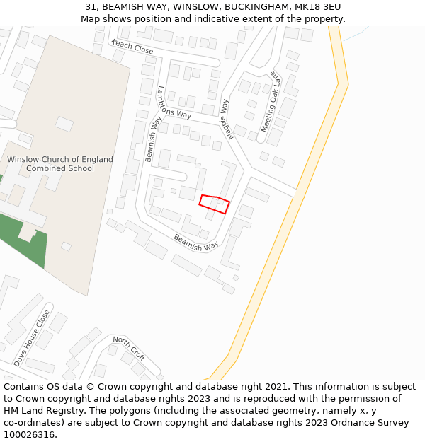 31, BEAMISH WAY, WINSLOW, BUCKINGHAM, MK18 3EU: Location map and indicative extent of plot