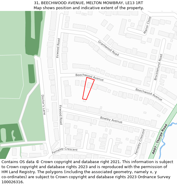 31, BEECHWOOD AVENUE, MELTON MOWBRAY, LE13 1RT: Location map and indicative extent of plot