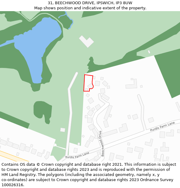 31, BEECHWOOD DRIVE, IPSWICH, IP3 8UW: Location map and indicative extent of plot