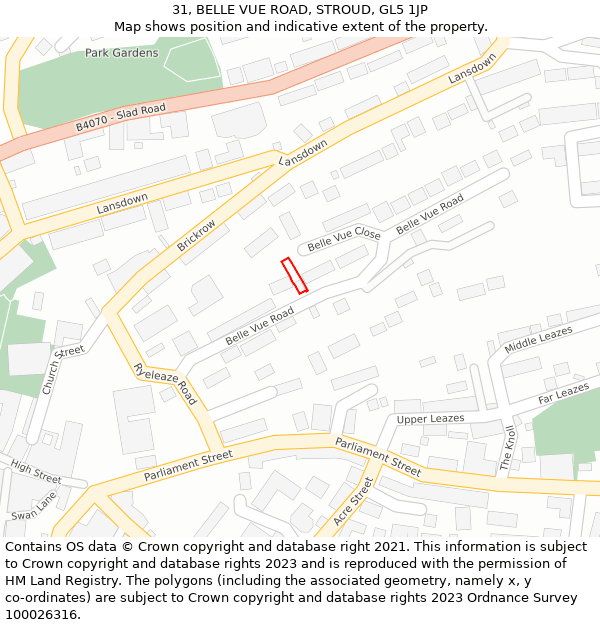31, BELLE VUE ROAD, STROUD, GL5 1JP: Location map and indicative extent of plot