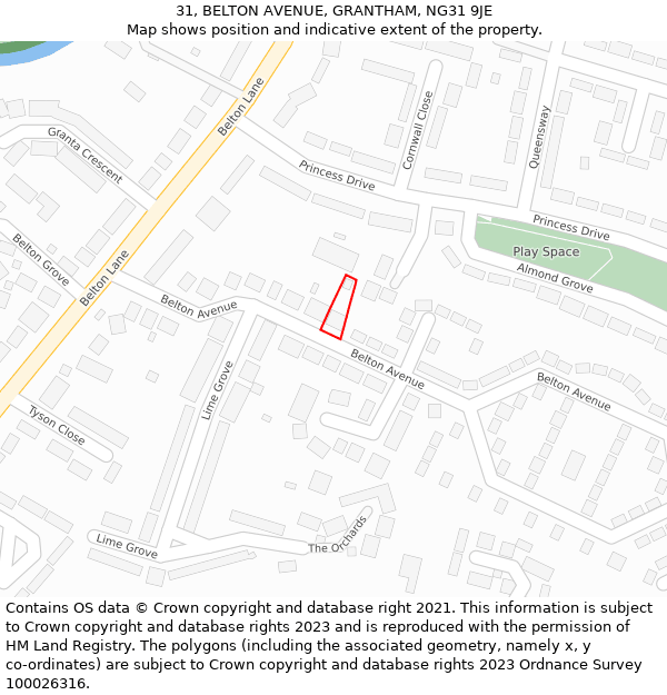 31, BELTON AVENUE, GRANTHAM, NG31 9JE: Location map and indicative extent of plot