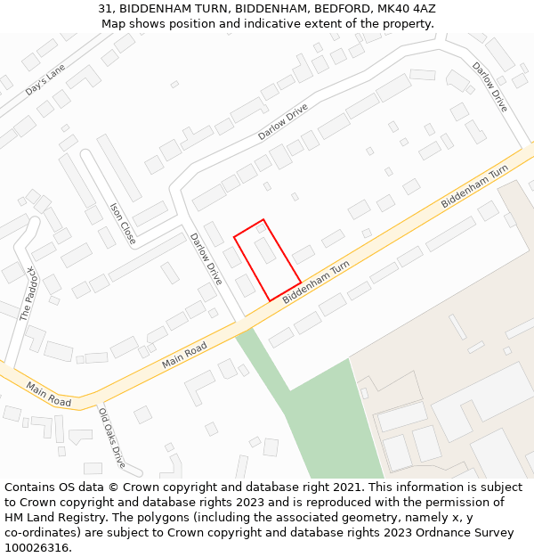 31, BIDDENHAM TURN, BIDDENHAM, BEDFORD, MK40 4AZ: Location map and indicative extent of plot