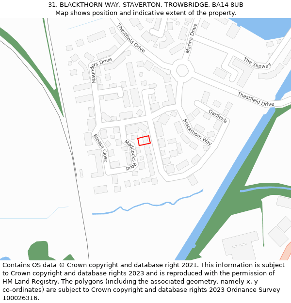 31, BLACKTHORN WAY, STAVERTON, TROWBRIDGE, BA14 8UB: Location map and indicative extent of plot