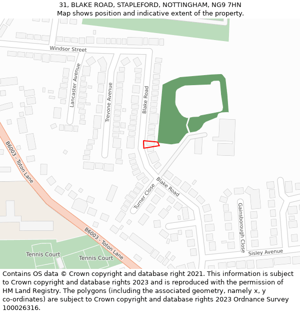 31, BLAKE ROAD, STAPLEFORD, NOTTINGHAM, NG9 7HN: Location map and indicative extent of plot