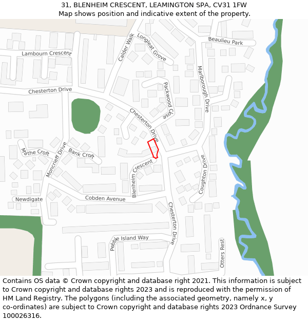 31, BLENHEIM CRESCENT, LEAMINGTON SPA, CV31 1FW: Location map and indicative extent of plot