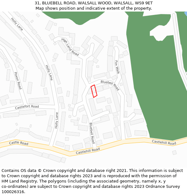 31, BLUEBELL ROAD, WALSALL WOOD, WALSALL, WS9 9ET: Location map and indicative extent of plot