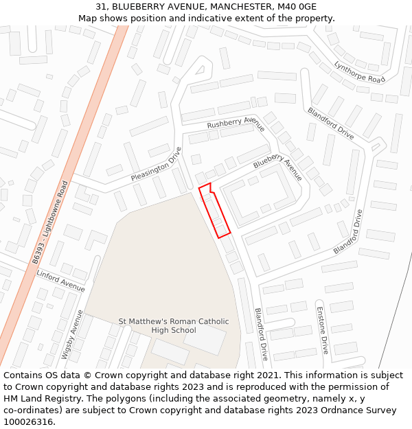 31, BLUEBERRY AVENUE, MANCHESTER, M40 0GE: Location map and indicative extent of plot