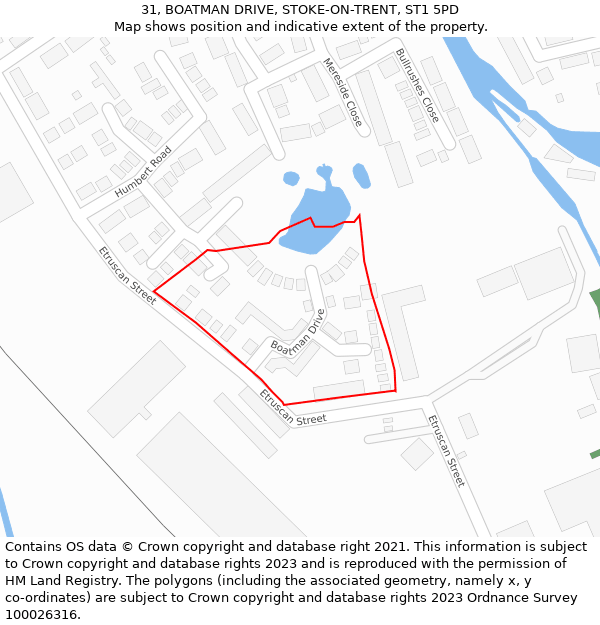 31, BOATMAN DRIVE, STOKE-ON-TRENT, ST1 5PD: Location map and indicative extent of plot