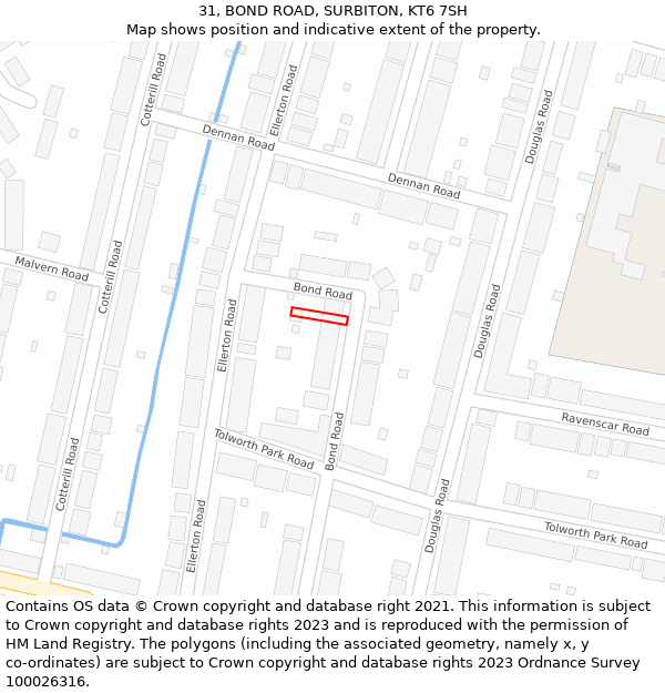 31, BOND ROAD, SURBITON, KT6 7SH: Location map and indicative extent of plot