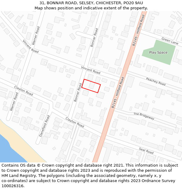 31, BONNAR ROAD, SELSEY, CHICHESTER, PO20 9AU: Location map and indicative extent of plot