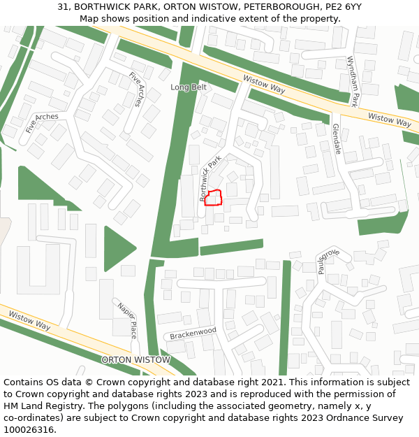31, BORTHWICK PARK, ORTON WISTOW, PETERBOROUGH, PE2 6YY: Location map and indicative extent of plot