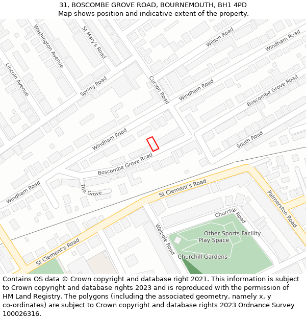 31, BOSCOMBE GROVE ROAD, BOURNEMOUTH, BH1 4PD: Location map and indicative extent of plot