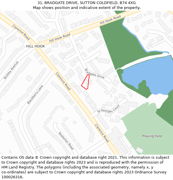 31, BRADGATE DRIVE, SUTTON COLDFIELD, B74 4XG: Location map and indicative extent of plot