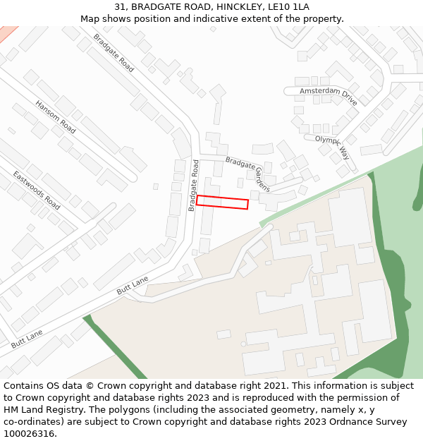 31, BRADGATE ROAD, HINCKLEY, LE10 1LA: Location map and indicative extent of plot