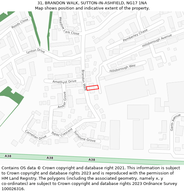 31, BRANDON WALK, SUTTON-IN-ASHFIELD, NG17 1NA: Location map and indicative extent of plot