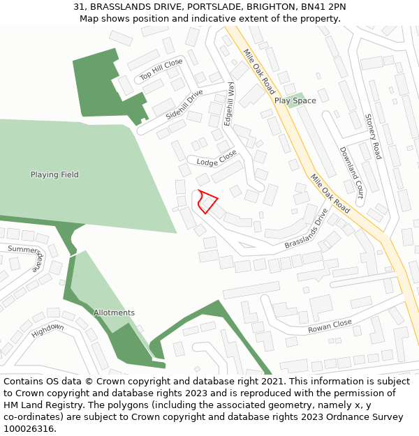 31, BRASSLANDS DRIVE, PORTSLADE, BRIGHTON, BN41 2PN: Location map and indicative extent of plot