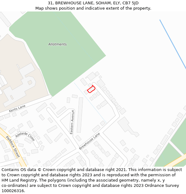 31, BREWHOUSE LANE, SOHAM, ELY, CB7 5JD: Location map and indicative extent of plot