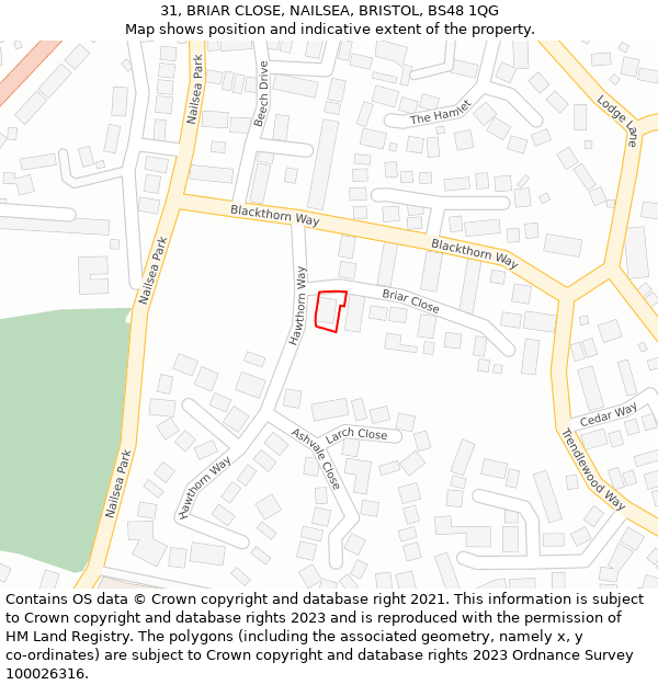 31, BRIAR CLOSE, NAILSEA, BRISTOL, BS48 1QG: Location map and indicative extent of plot